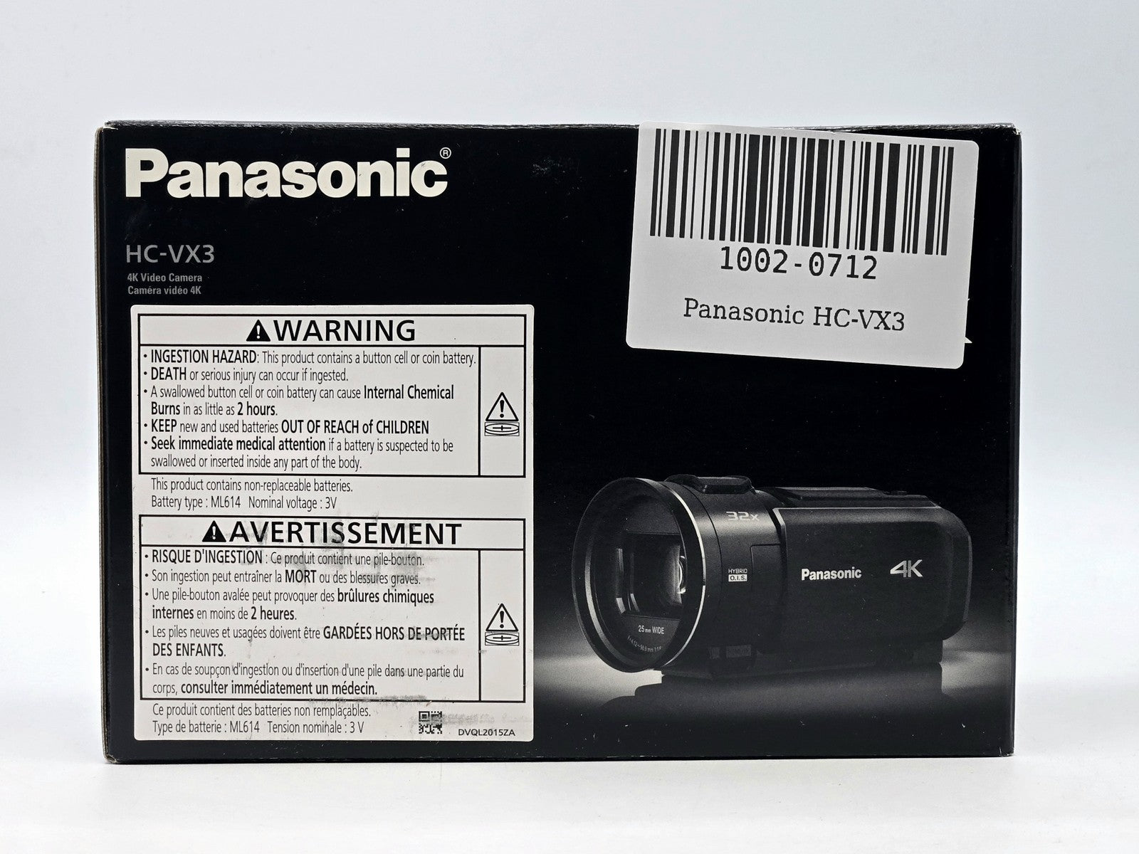 Panasonic HC-VX3 4K Camcorder - front view