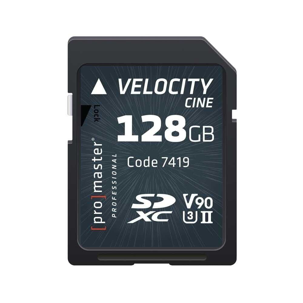 Promaster Velocity Cine SDXC 128GB UHS-II V90 memory card - retail packaging